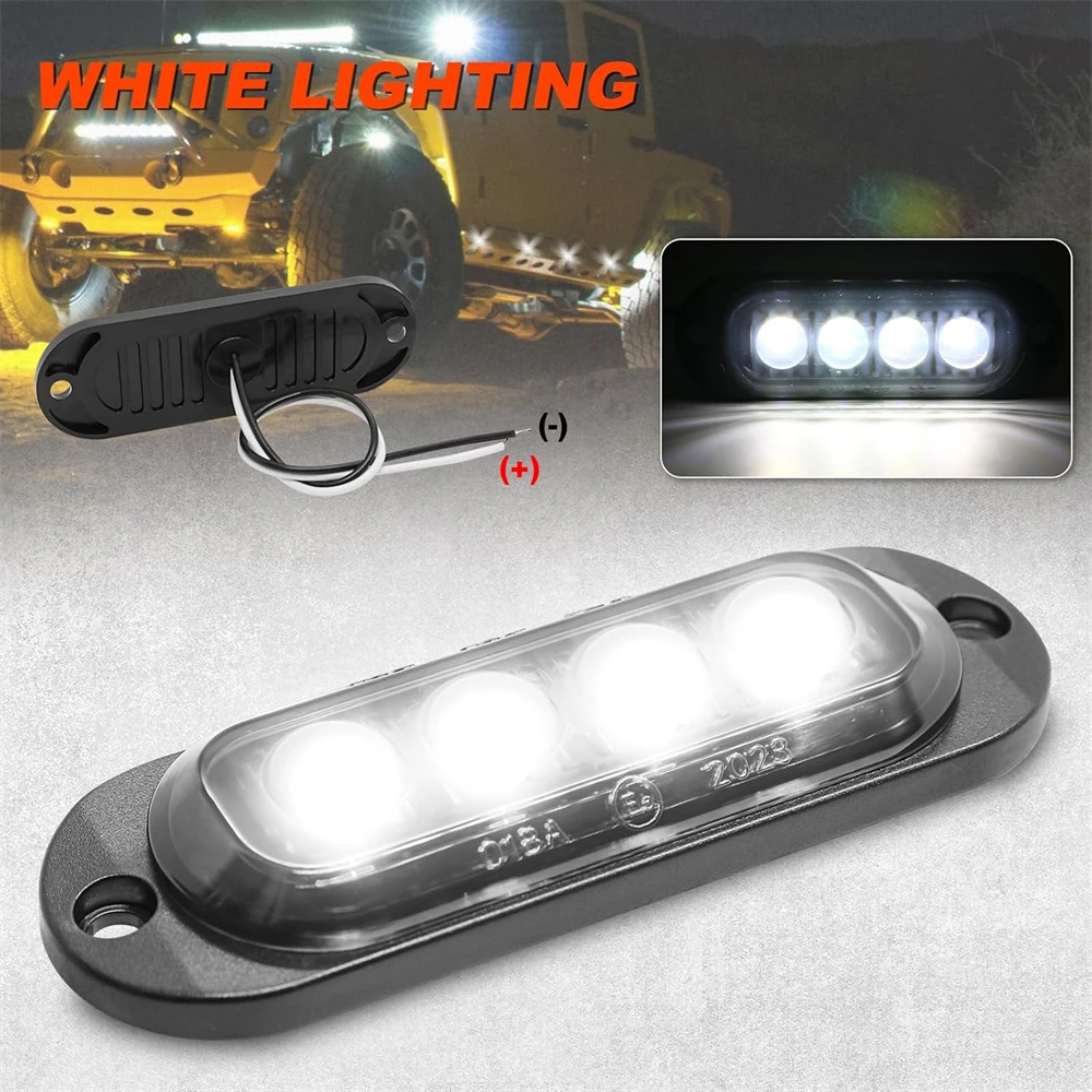 4PCS Trailer Truck Side Maker Lights 12v-24v White LED Grill Lights Sealed Smoked Lens Position Turn Signal Lights