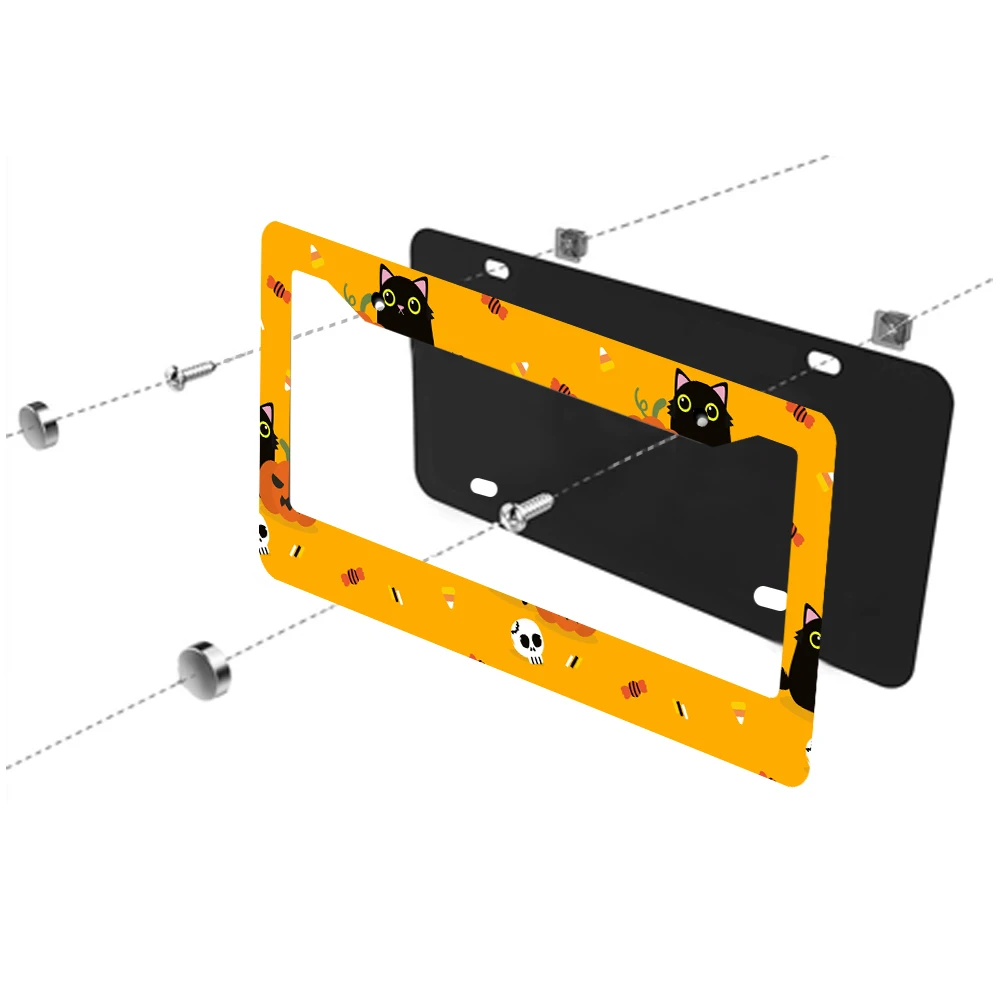 1 pezzo arancione colorato gatto zucca di Halloween modello 2 fori telaio targa, materiale in alluminio, 6x12 pollici, con kit viti, F