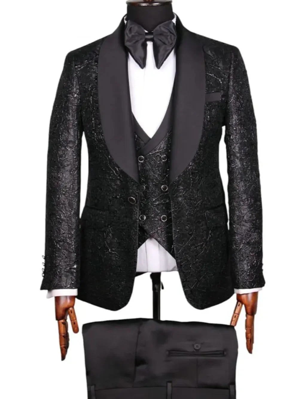 Design Wedding Tuxedos Jacquard 3 PCS Jacket Vest Pants Men Suit Gentleman Shawl Lapel Prom Groom Business Blazers Customized
