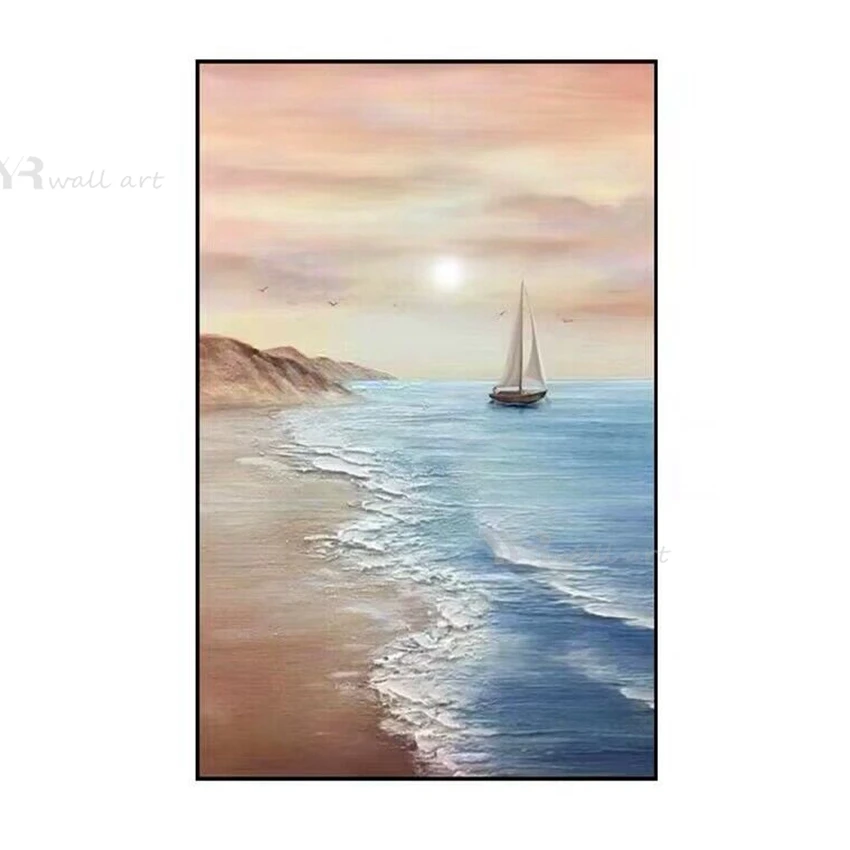 

Sunset Beach Sailing European Abstract Handmade Oil Painting Home Decoration Painting Bedroom Dining Room Living Room Sofa Mural