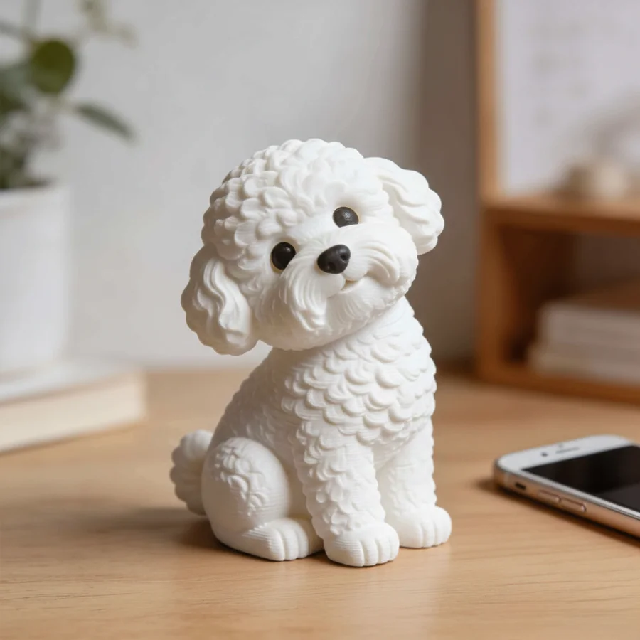 Cute Teddy Dogs Figurine Curly Hair Bichon Frise Plastic Statue Dog Ornament Can Be DIY for Home Office Desk Decor Figurine Gift