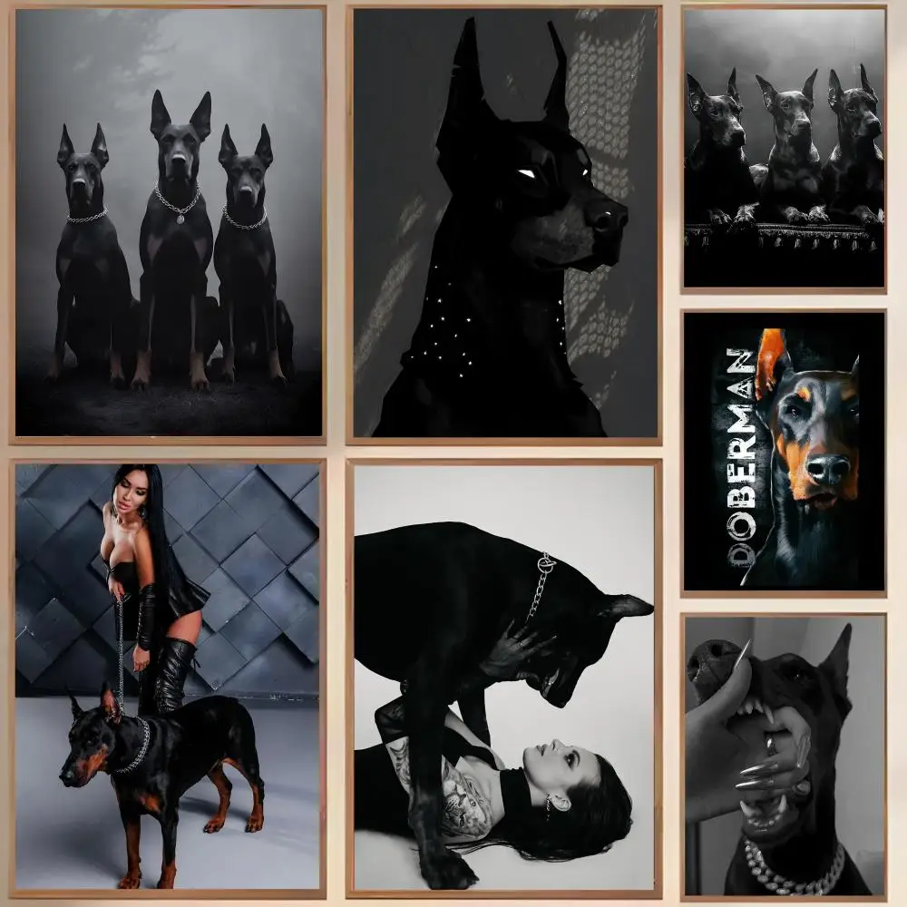 

Black Doberman Dog Painting Calligraphy Canvas Poster Print Wall Painting for Home Office Living Room Bedroom Home Decoration