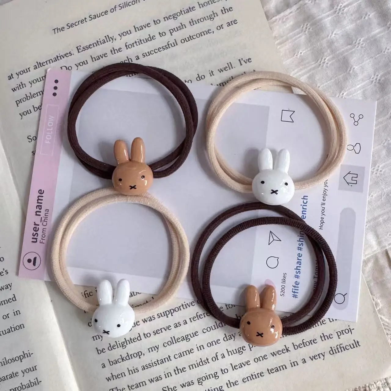 Cute Miffy Bunny Elastic Hair Ties Cartoon Rabbit Bead Decor Hair Bands Kawaii Soft Ponytail Holder Hair Accessories Girls Daily