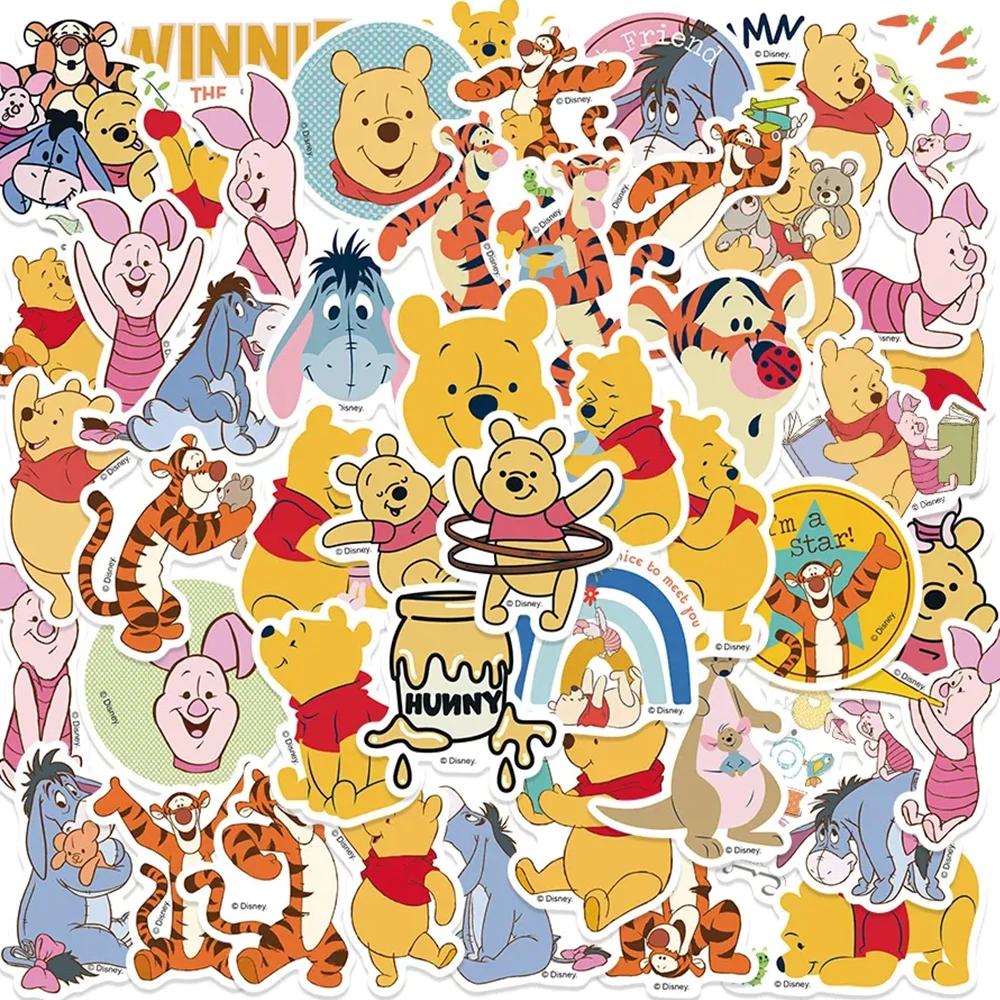 10/30/50pcs Disney Funny Cute Pooh Bear Cartoon Stickers Laptop Suitcase Notebook Phone Decoration Sticker Kids Classics Toys