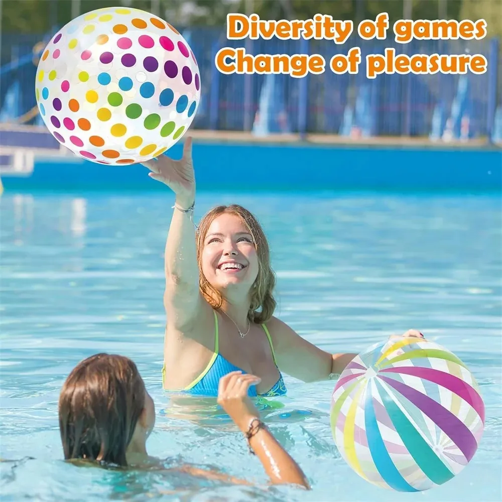 Colorful Striped Transparent Ball Inflatable Beach Ball for Kids Adults, Suitable for Beach Pool Party Summer Water Games