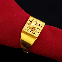 Men's Ring 9999 24K Real Gold Car Flower 24K Gold Opening Ring Domineering Thick Ring Christmas Gift for Boyfriend Adjustable