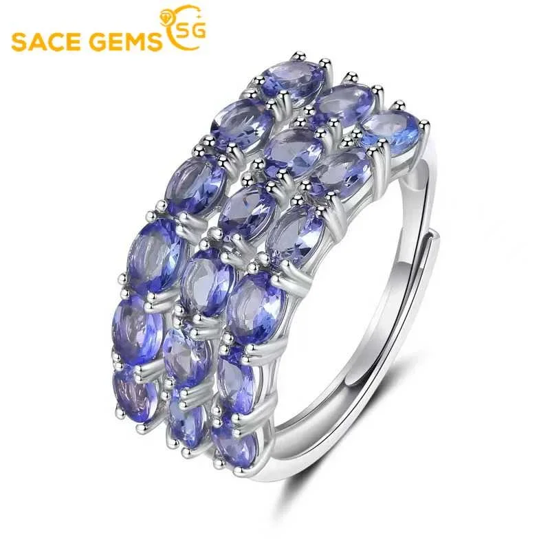 

SACE GEMS Fashion Resizable 3*4MM Natual Tanzanite Rings for Women 925Sterling Silver Wedding Party Fine Jewelry Festival Gift