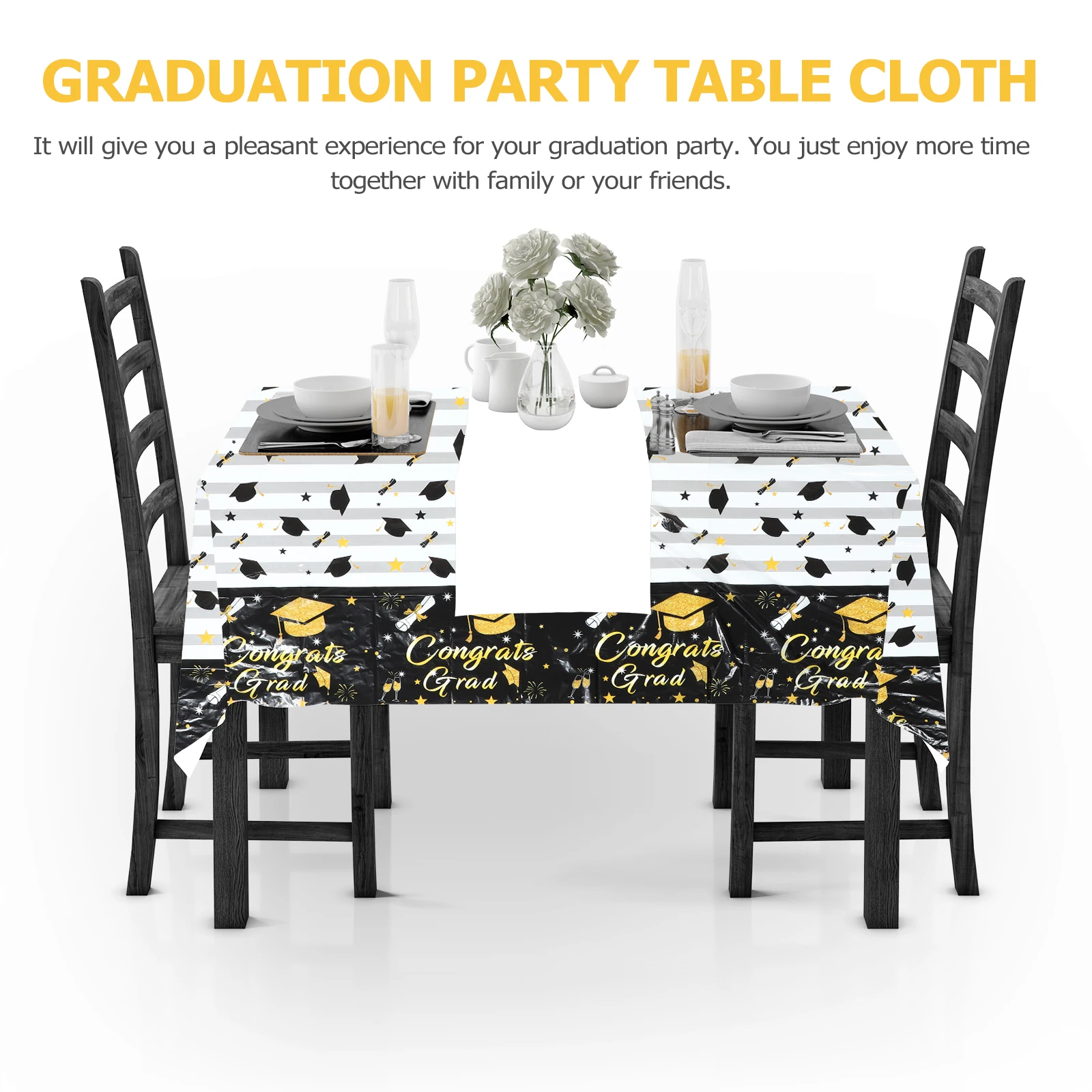 

Graduation Party Tablecloth Disposable Table Cover Black Premium Cloth Material For Wedding Event Party Supplies