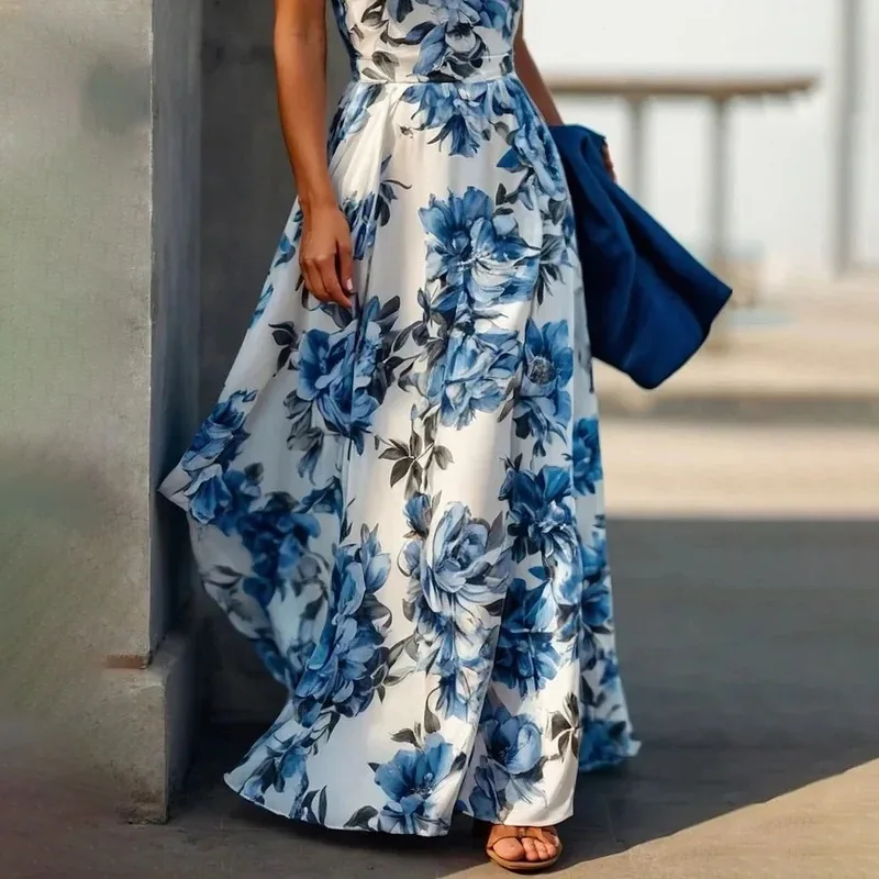 Elegant Floral Print Long Maxi Dress for Women Spring Summer Flowy Boho Dresses Casual Party Evening Gowns view 2