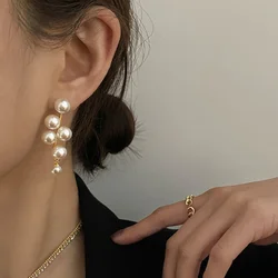 2023 New Fashion Korean Oversized White Pearl Drop Earrings for Women Bohemian Golden Round Zircon Wedding Earrings Jewelry Gift