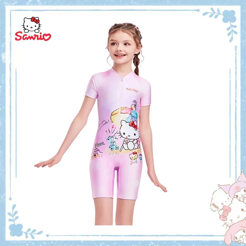 

Kawaii Sanrio Pochacco Kuromi Hello Kitty Siamese Short Sleeves Skin-Friendly Sun Protection Swimsuit Anime Figure Festival Gift