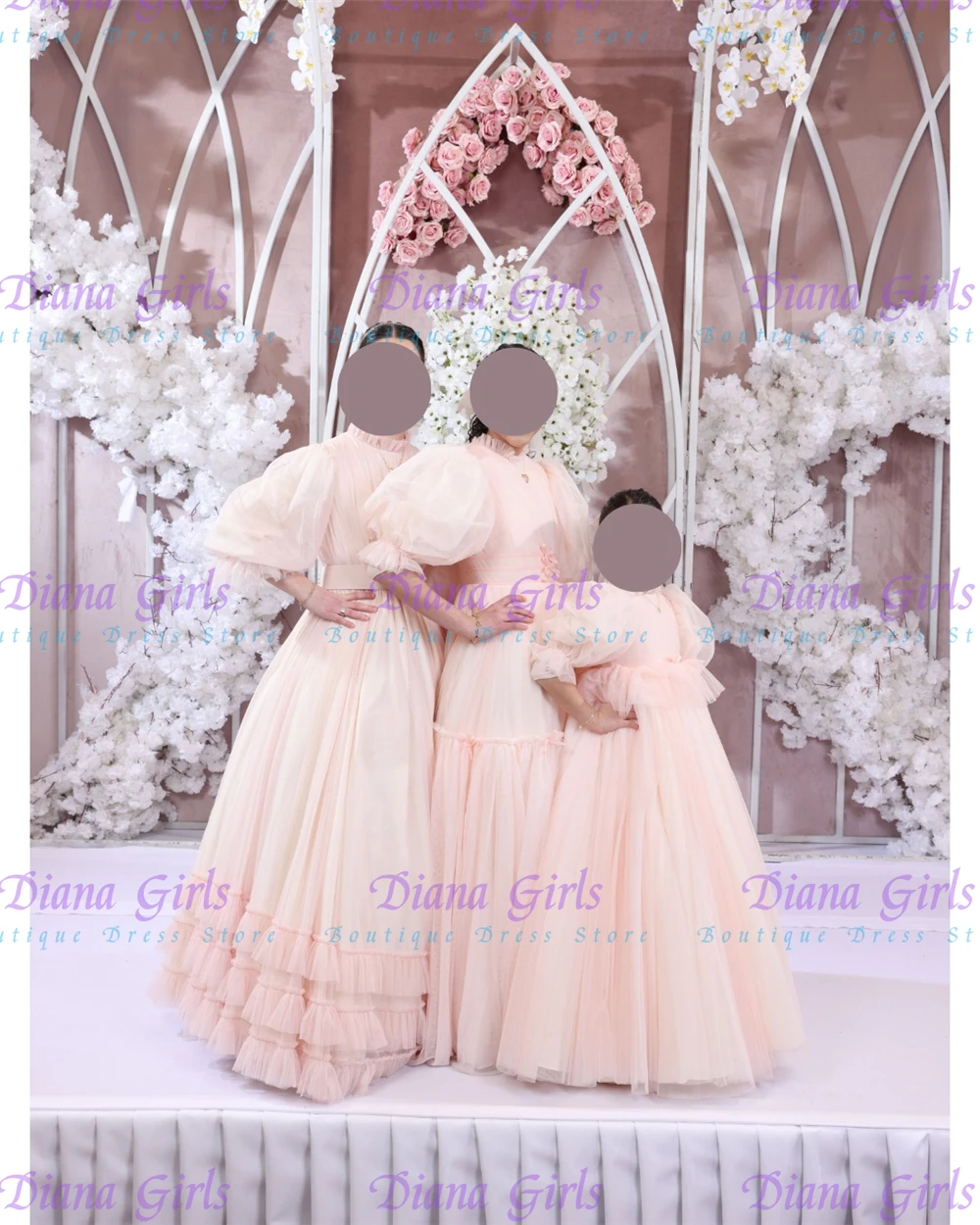Quality Elegant Pink Satin Fluffy Baptism Communion Gown Flower Girl Dress Little Princess Kids Birthday Party Evening Gowns