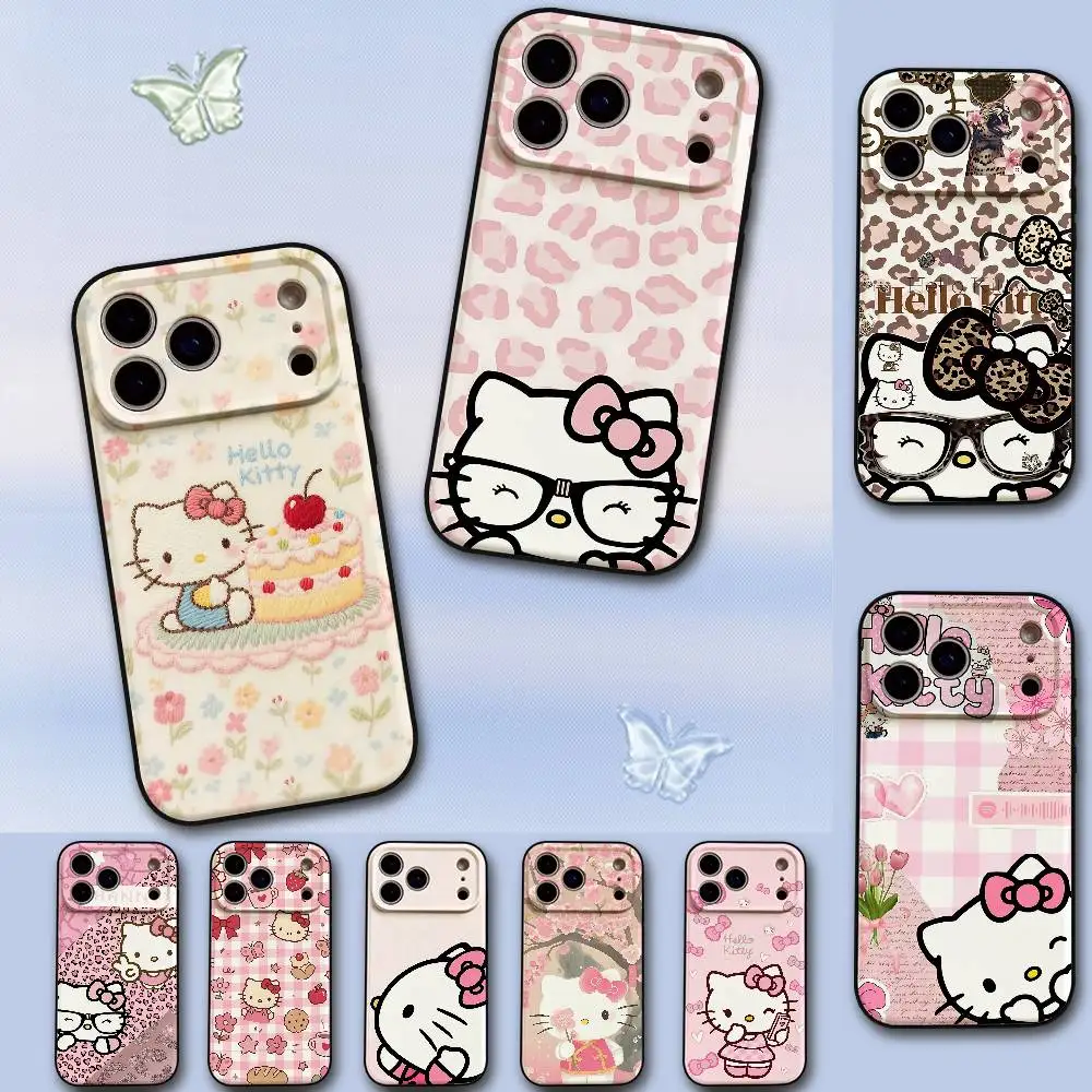 H-Hello Kitty Handyhülle für iPhone 1716 15 14 13 Pro Max 11 12 Mini X Xs XR Schwarze Silikonhülle