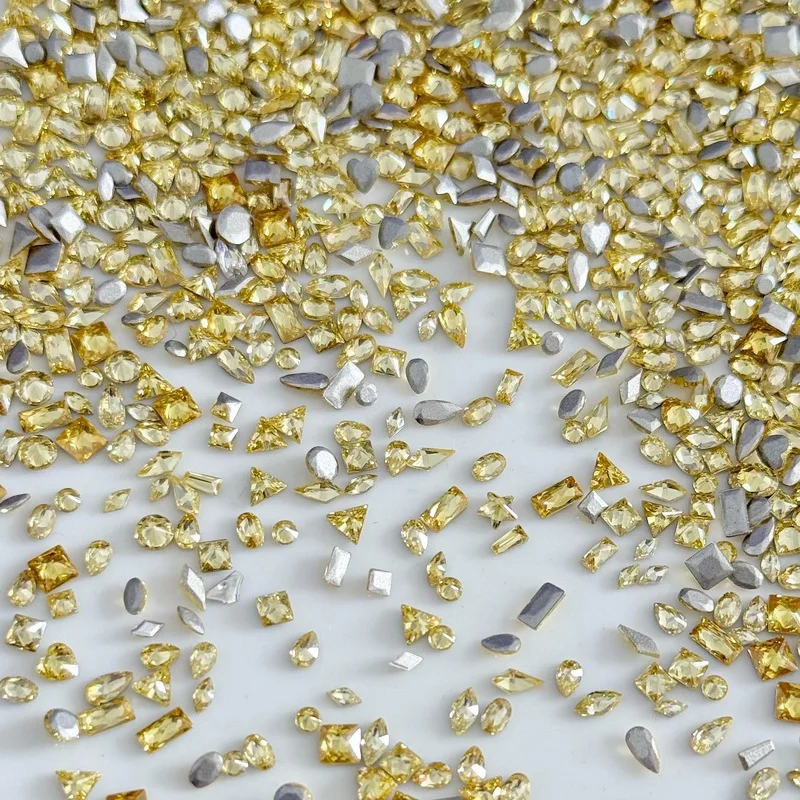 LYLE 50Pcs Golden Yellow Zircon Mini Flatback Irregular Shape Nail Art Rhinestones Brightening DIY Wearable Nail Charms Decor