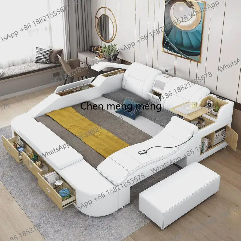

Cute Aesthetic Bed White Cream Wooden Modern Soft Comfortable Ergonomic Luxury Bed Fashion Letto Matrimoniale Home Furniture