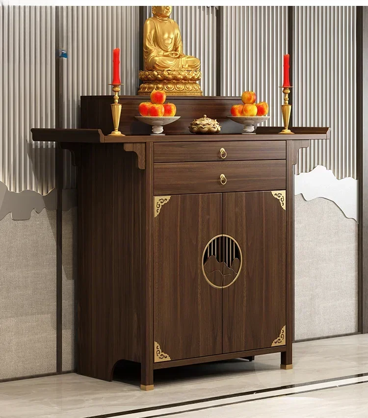 Massief houten boeddhistische heiligdom Nieuwe Chinese stijl tafel God van rijkdom kast Moderne lichte luxe boeddhistische heiligdom Wierooktafel voor thuis