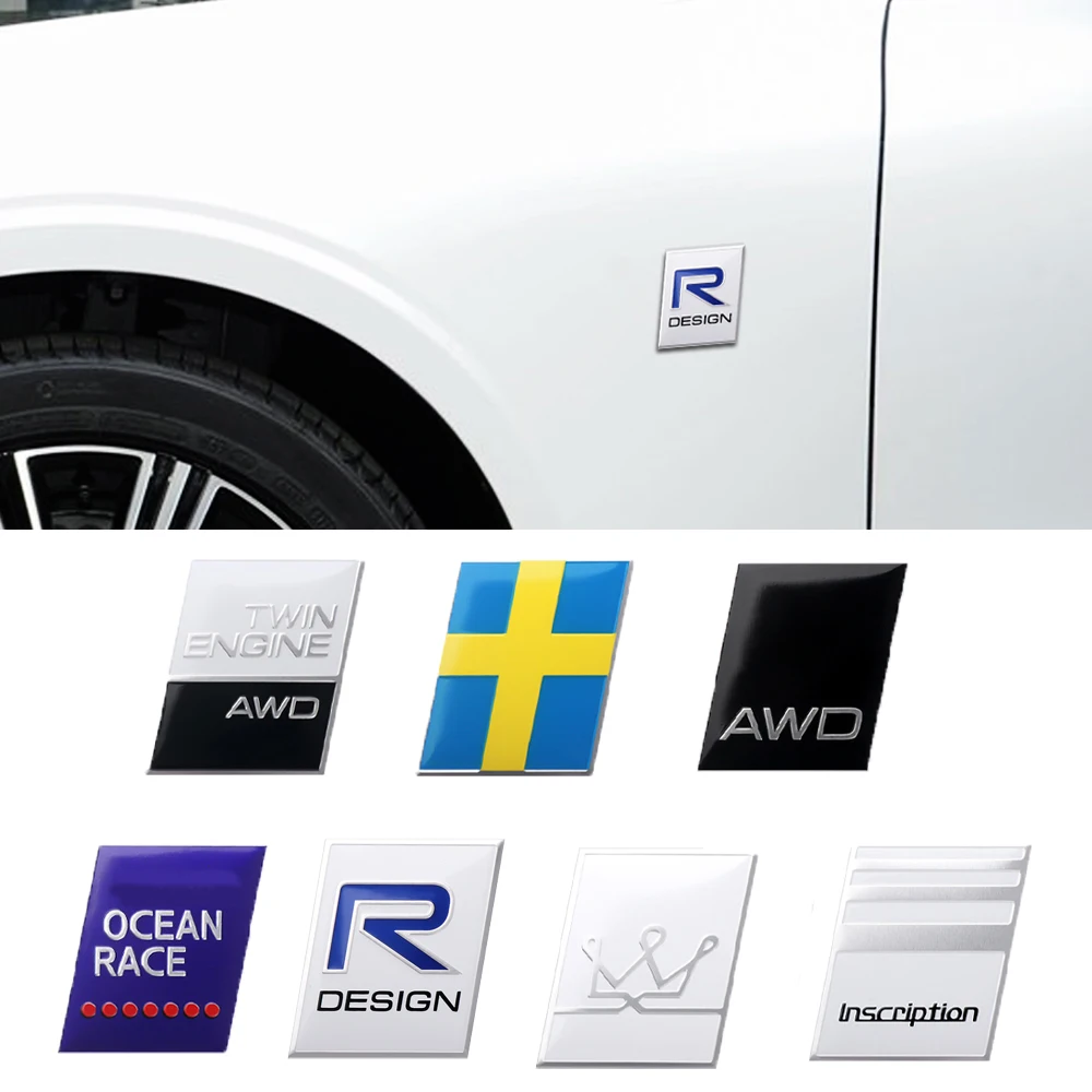1 pçs acessórios do carro logotipo de alumínio 3d decoração interior fender tronco adesivos para volvo rdesign t6 awd c30 c70 s40 s60 s70 s80