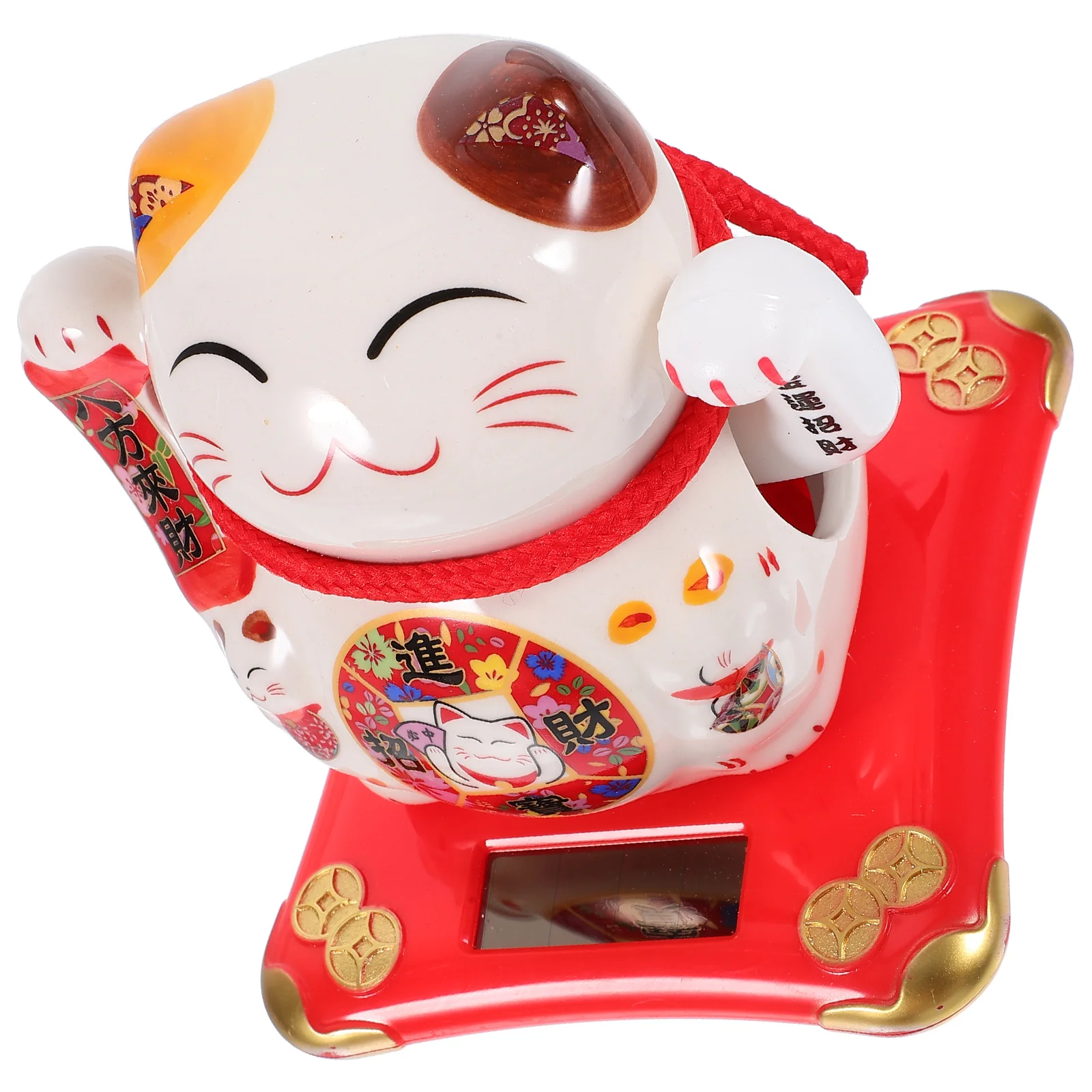

Solar Statue Decor Cute Small Car Home Office Ceramic Craft Prosperity Wealth Waving Fortune Cat Figurine