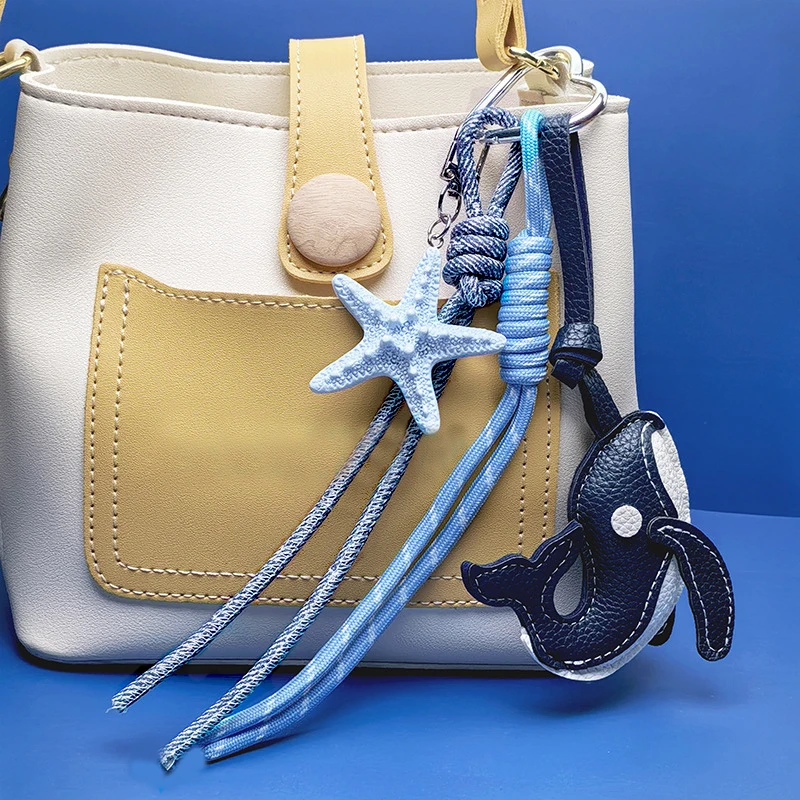 Light Luxury Brand Design Bag Pendant Cute Cartoon Whale Keychain Stylish Exquisite Leather Pendant High-quality Versatile Gifts