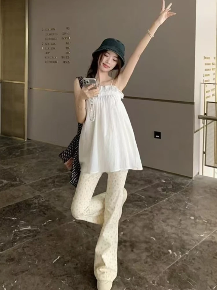 Dolce coreano allentato a vita alta gamba larga Slim Jean estate 2025 nuovo vintage gamba dritta casual versatile pantaloni a campana streetwear