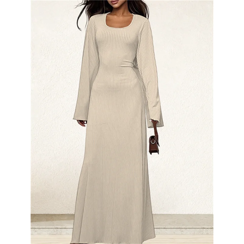 Abito da ospite di nozze per donna Abito lungo aderente in maglia a costine a maniche lunghe Abiti formali autunnali