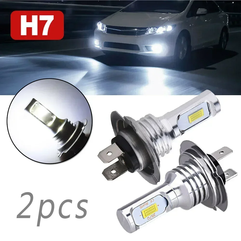2*H7 LED Car Headlight Bulbs DC 12-24V Xenon White Daytime Running Lights High Low Beam 55W 8000LM 6000K Super Bright Car Lights