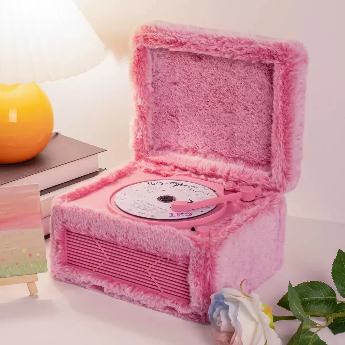 

M730 Ретро CD-плеер 2000 мАч, плюшевый розовый, с Hi-Fi звуком, Bluetooth-колонкой и подключением к аудиосистеме