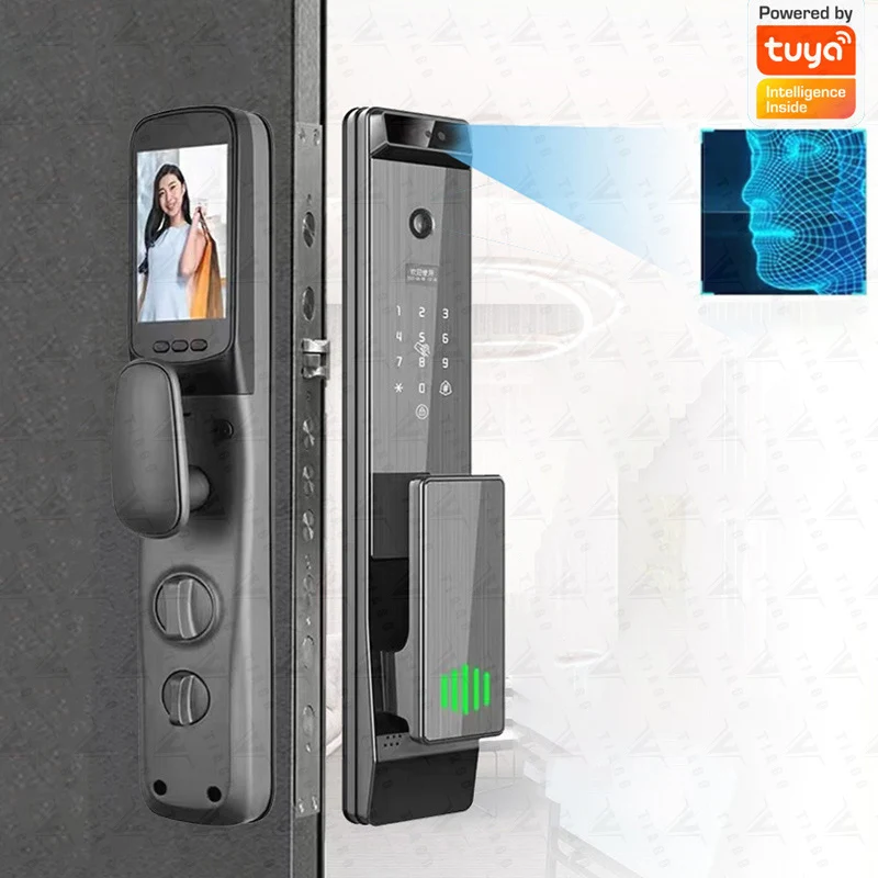 Imagem -02 - Tiago-smart Digital Door Lock com Câmera Reconhecimento Facial Impressão Digital Tuya App Árabe Inglês Russo Português Voz 3d Wi-fi