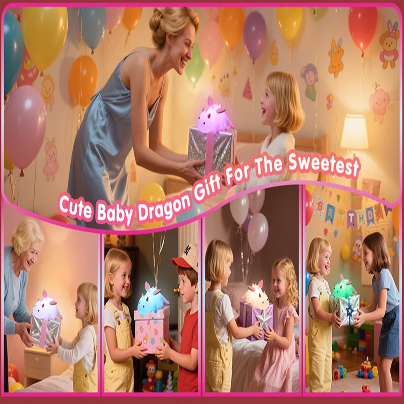 Dragon Night Light for Kids, Rechargeable 7 Colors Silicone Night Lights with Magnetic Base & Timer, Dimmable Nursery