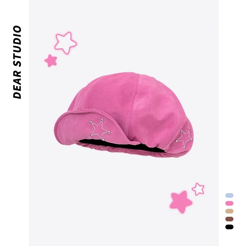 

Japanese New Star Cloud Berets Caps 2024 Spring and Summer Travel Versatile Sweet Cute Show Face Little Painter Hats for Women