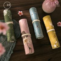 Chinese Ancient Style Roll Up Pencil Case Pen Pencil Pouch Holder Color Pencils Wrap Stationery Case Pencil Organizer