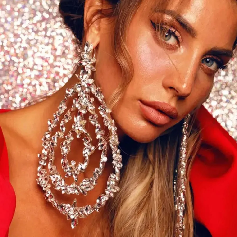 

Elegant Exaggerated Layered Earrings Hanging Prom for Women 2024 New Fashion Show Oversize Rhinestone Earrings Wedding Jewelry