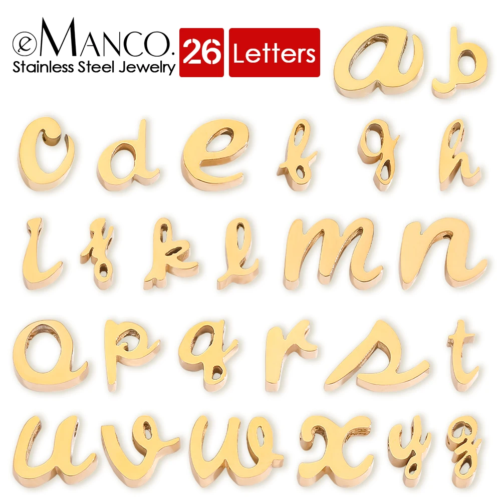 eManco A-Z 26 Lowercase Stainless Steel Alphabet Accessories 1.5MM Hole For DIY Necklace Bracelet Wholesale