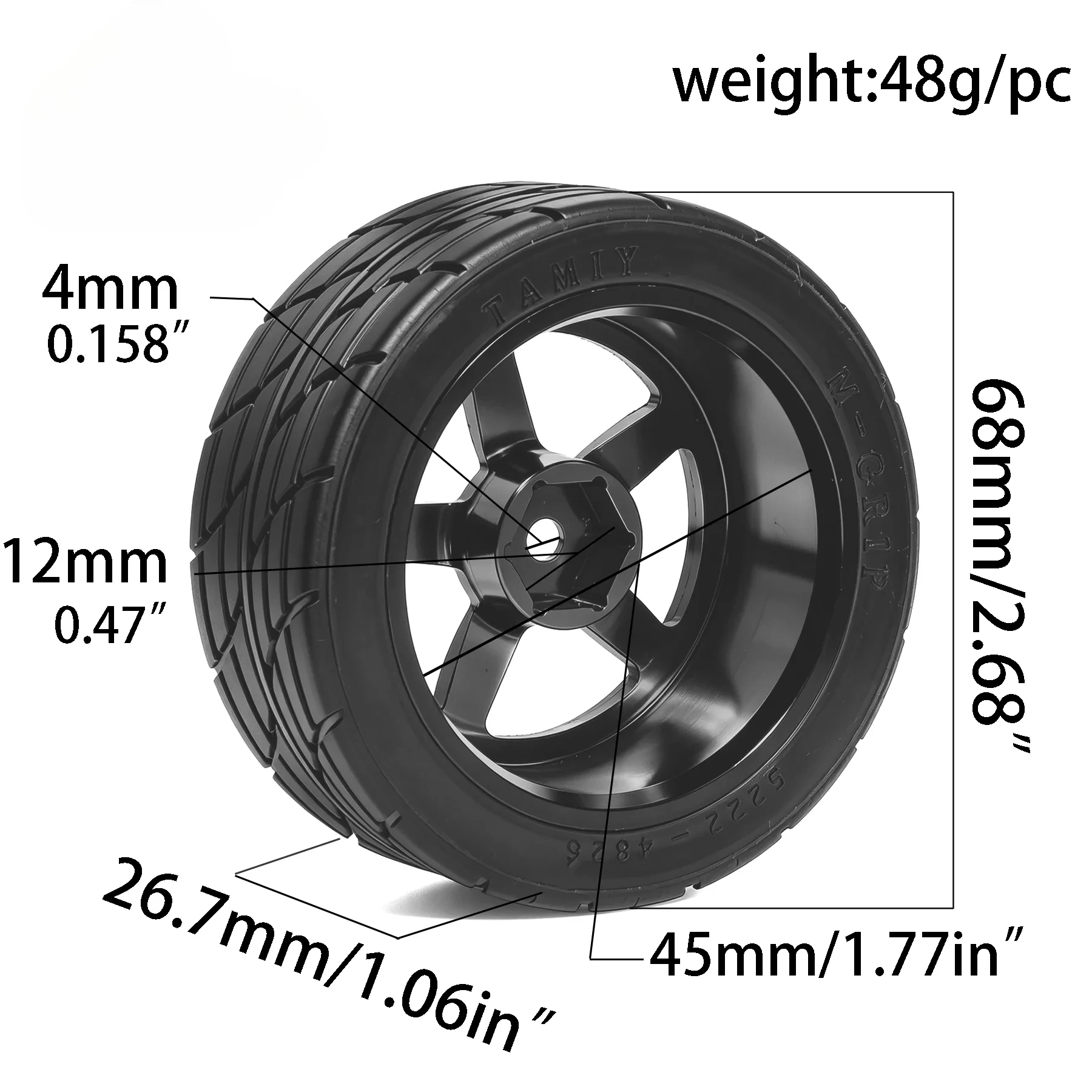 4Pcs 1/10 Metal RC On‑Road Wheel Tires 65mm 2.68