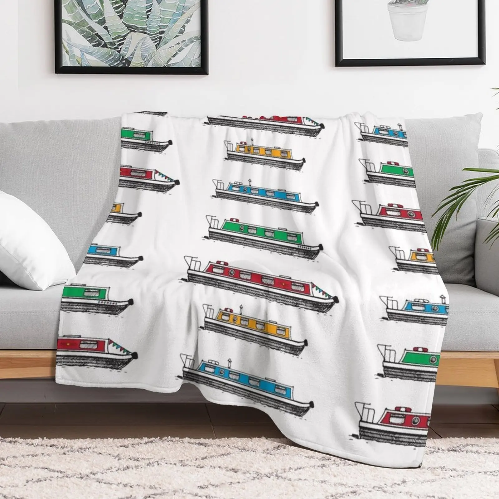 Narrow Boat,Narrow Boats, Canals, Barge, Illustrated Tribute Throw Blanket