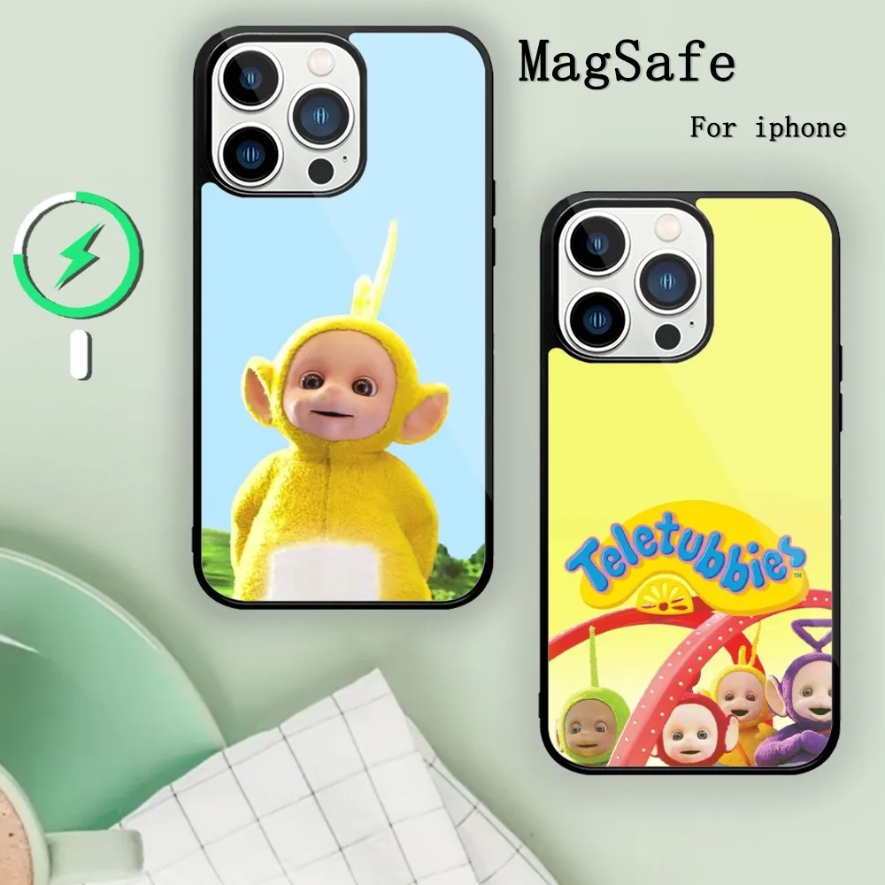 Cartoon T-Teletubbies Cute Phone Case For Magnetic Attraction iPhone 11 12 13 14 15 Mini Pro XS Max X S Plus XR Shell