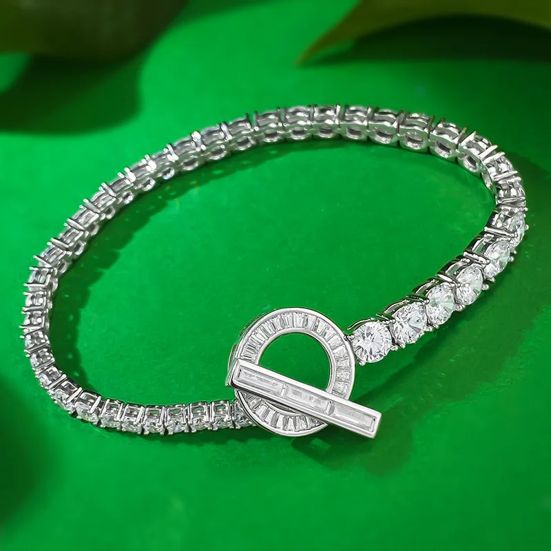 

Fashionable 925 Silver OT Full Diamond Bracelet Asymmetric Inlaid Round Diamond Exquisite Premium Bracelet