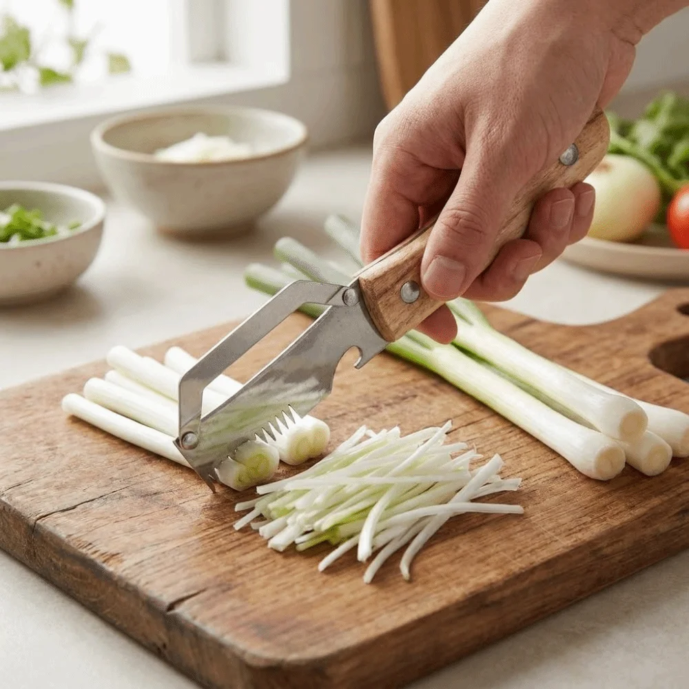Stainless Steel 3-in-1 Fruit Potato Peeler Wooden Handle with Bottle Opener Vegetable Peeler Ergonomic Scallion Shredder