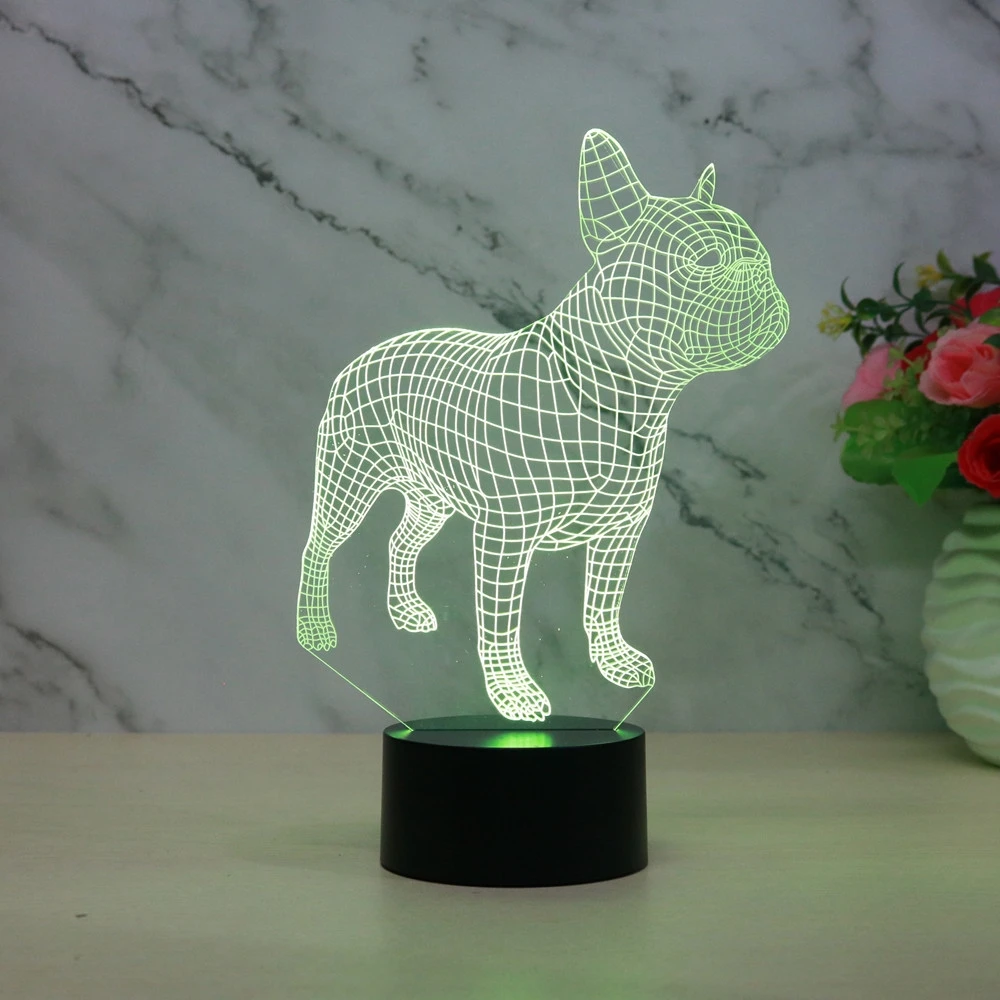 Nueva lámpara de escritorio 3D de bulldog, luz nocturna colorida, control remoto táctil, visión 3D, Comercio Exterior