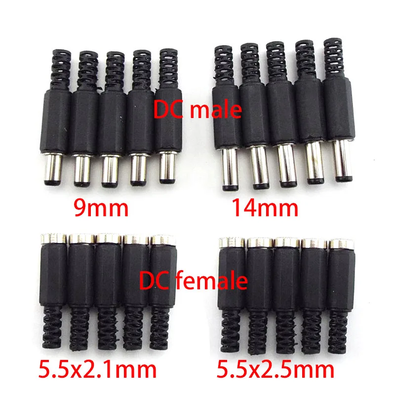 DC Female Male Power Supply Plug Connectors 5.5mm X 2.1mm 5.5x2.5mm Female Male Jack Socket Adapter Wire 5525 5521