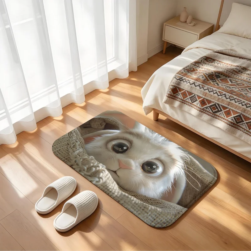 Cute White Bunny Rabbit Portrait Print Doormat Non Slip Absorbent Floor Mat Animal Entryway Bathroom Decor Rug