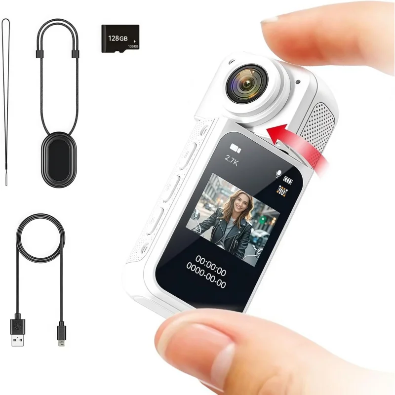 

128GB 1080P Rotatable Mini Body Cam, Thumb-Sized Wearable Camera for Work/Travel/Dog Walking