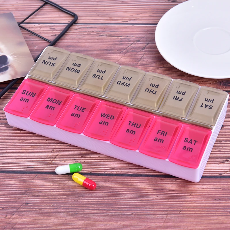 Large 7 Day Twice Daily (AM,PM) Pill Box Medicine Organiser With 14 Compartments