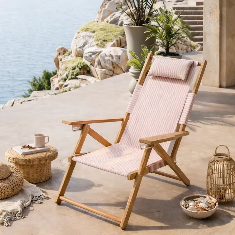 Foldable Reclining Wood Moon Beach Chair with Canopy Portable Backpack Lounger for Outdoor & Park Sun Lounging
