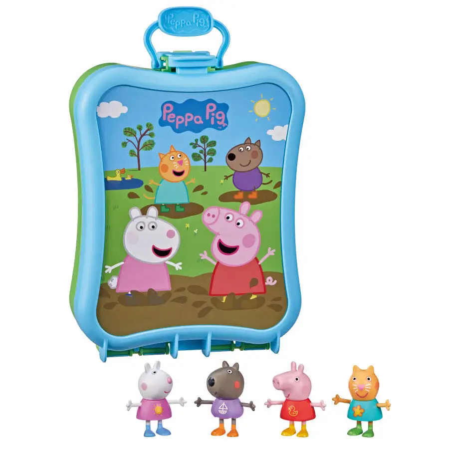 Peppa Pig Peppa's Club Friends Case Carry Along Friends Playset on The Go Fun Transportable Cartoon Anime Figure Collectible Toy