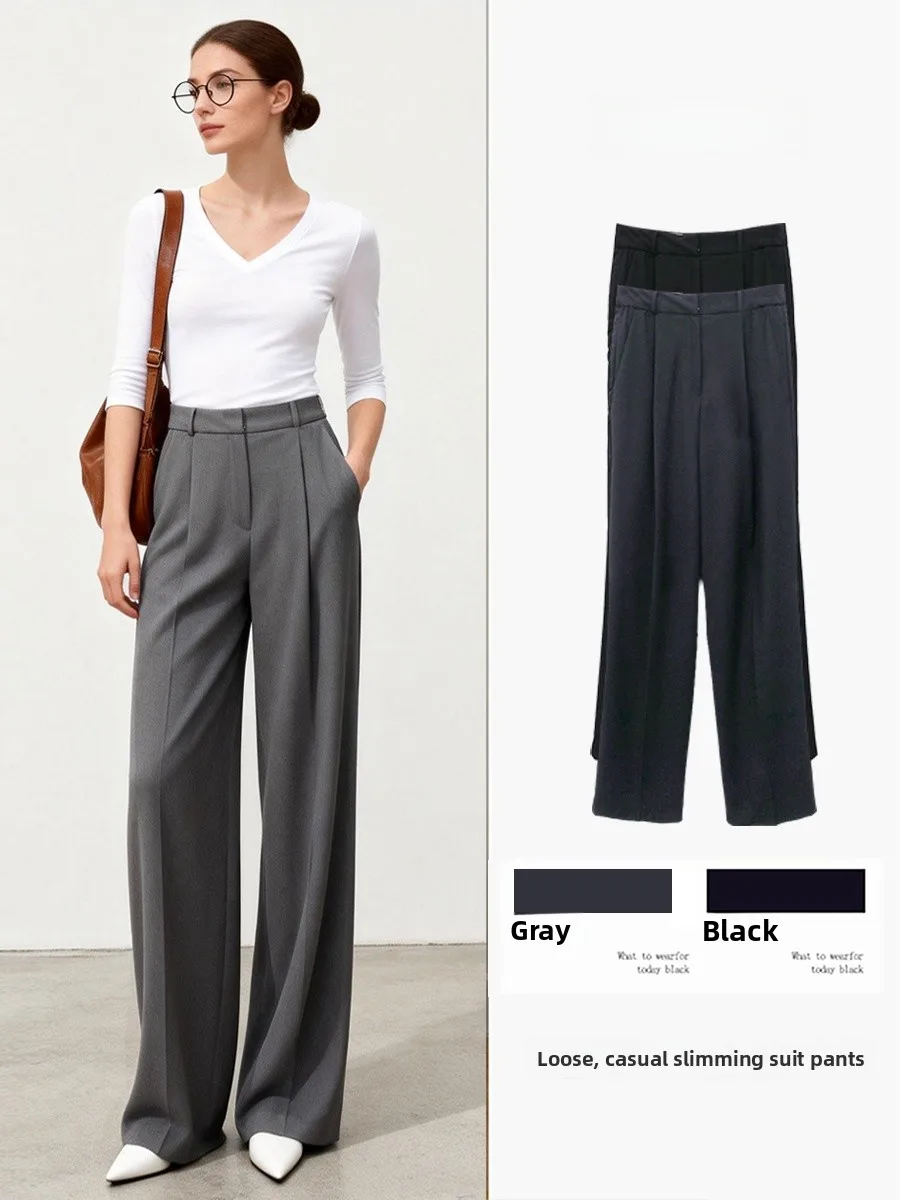 

Женские брюки с высокой талией, прямые, широкие, для офиса и повседневной носки, осенне-весенние, корейский стиль, стройнящие