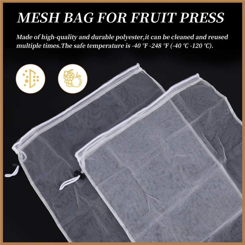 HRBAJ-2 Pack Brew Bags -Reusable Mesh Bag For Fruit Cider  Grape Wine Press Drawstring Straining Brew In A Bag 38X42cm