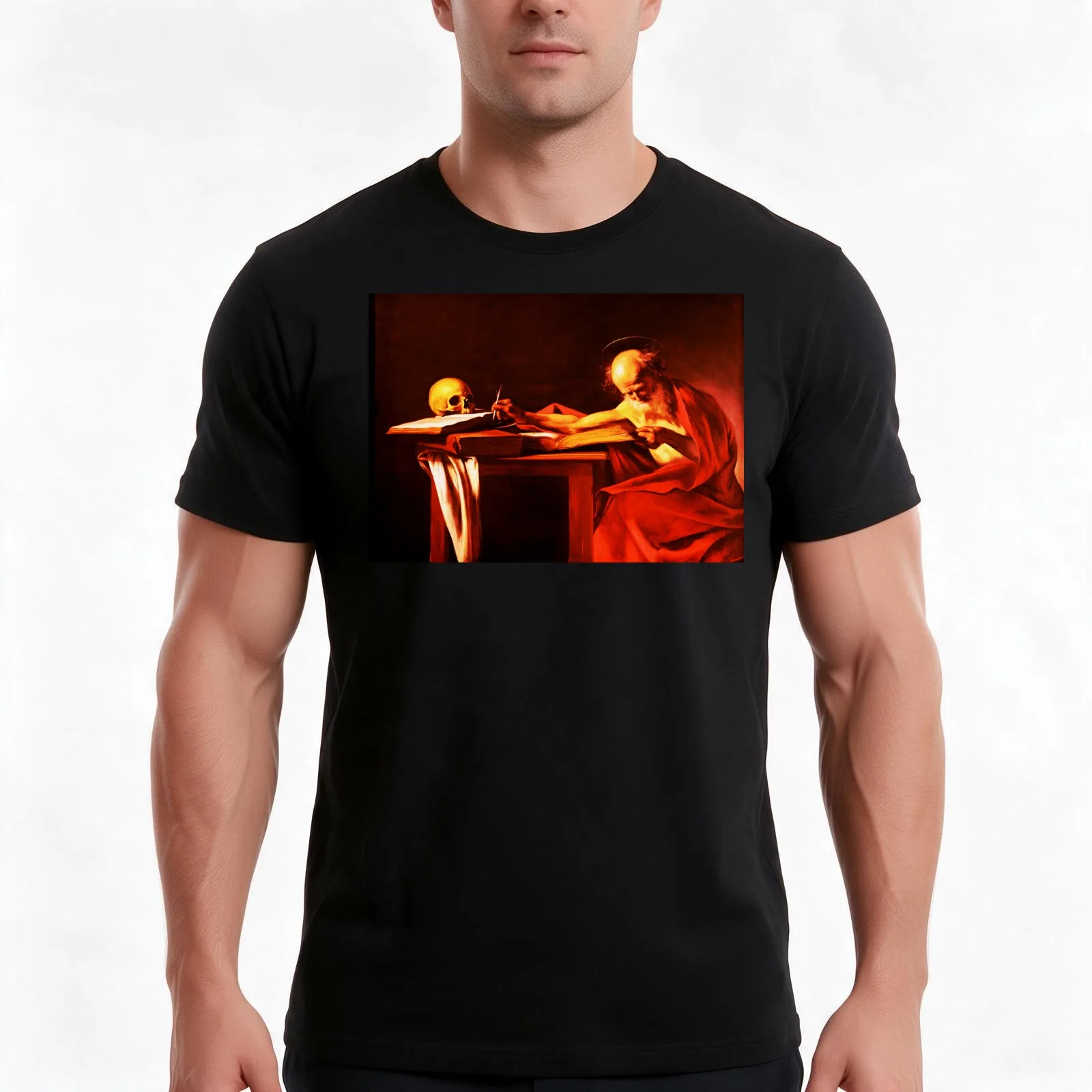 Saint Jerome in September - Replica of Caravaggio T-Shirt Summer Casual Cotton Tee Oversized Streetwear Tops Unisex Men Women