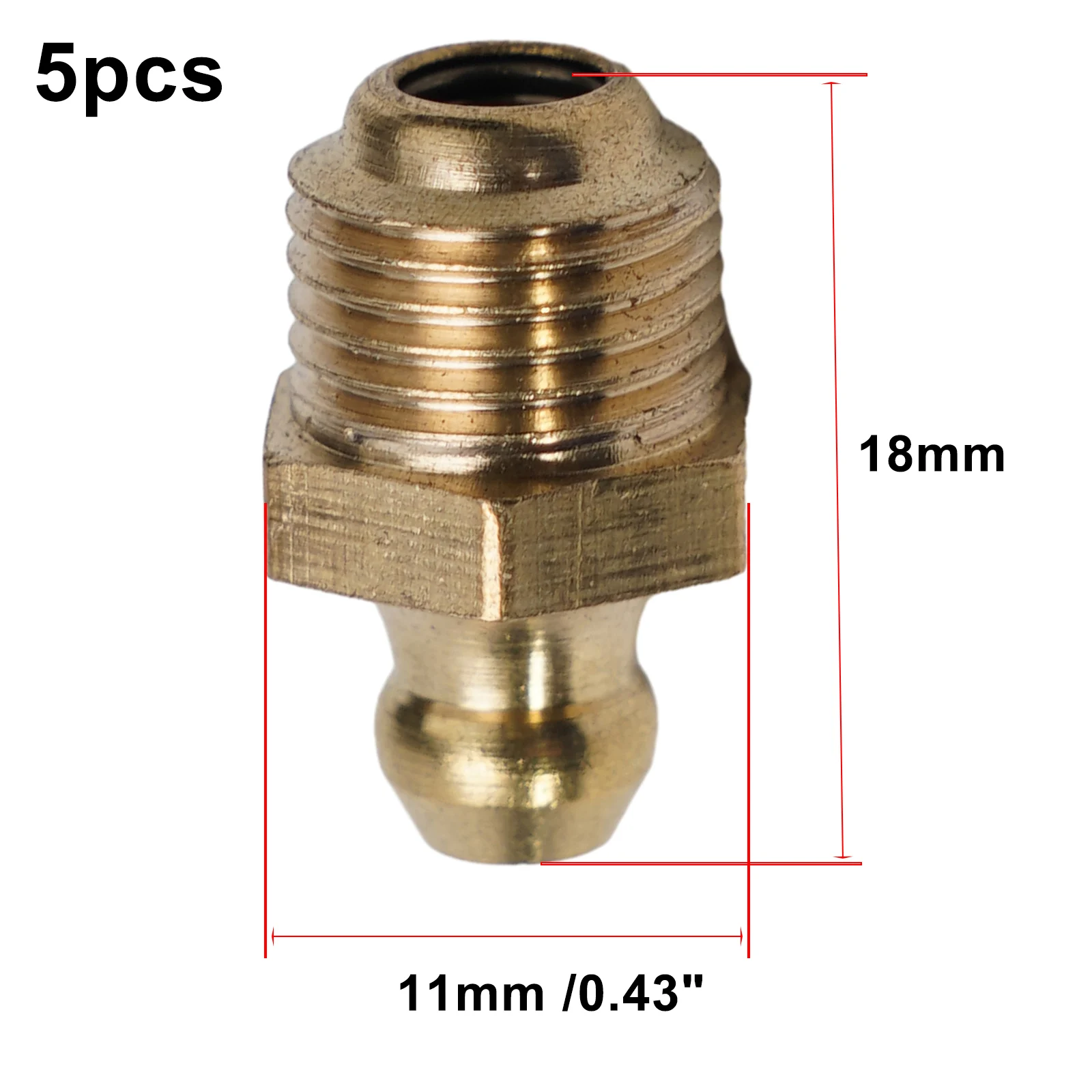 5Pcs Brass Straight Hydraulic Grease Fitting M10x1mm Thread Oil Lubrication Nipple For Industrial Machinery Bearing Maintenance