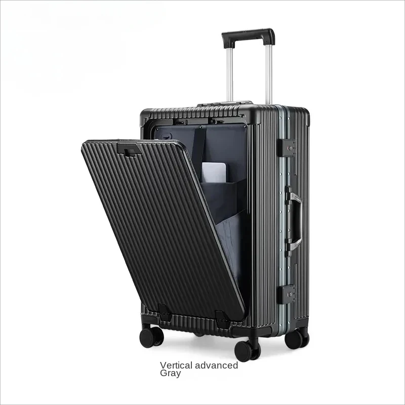 Luggage Front Opening New 18 20 24-Inch USB Suitcase On Wheel Unisex Carry-on Aluminum Trolley Carrier Travel Bag Waterproof